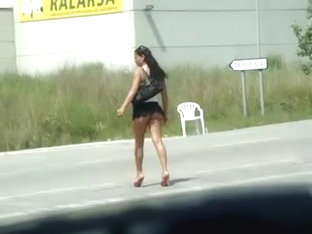 Hoe On The Street In Miniskirt Flashing Ass