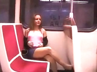 Girlfriend Flashes Her Tits And Pussy On The Train