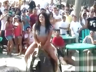 Chubby Hoochie Rides An Electronic Bull In Her G-strings