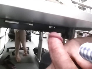 Horny Office Clerk Jerks Off Under The Table
