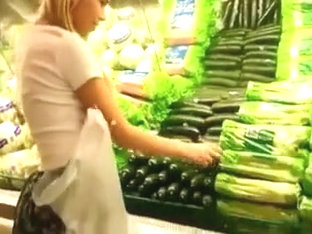 Daring Blonde Girl Masturbates With Cucumber In Public Shop