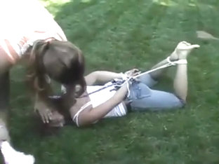 Garden Girl Hogtied, Gagged And Tickled