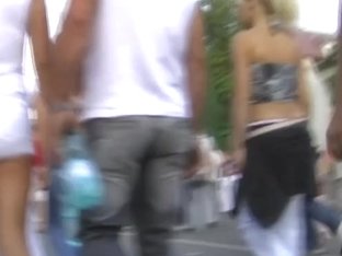 Girl In White Skirt Walks With Her Lucky Boyfriend