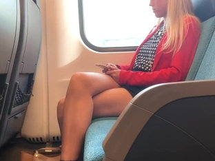 Sexy Blond Beautiful Legs In The Train