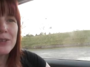 Busty Redhead Masturbates In The Car