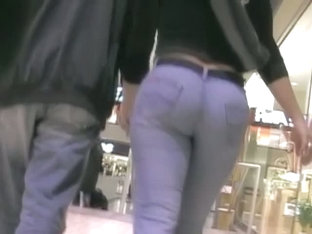 Big Booty In Blue Jeans In A Shopping Mall Candid Video