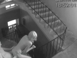 Naked Blonde And Guy Fuck At The Stairs In Cool Voyeur Video