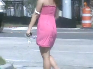 Candid Ass In Pink Dress