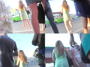 G-string Upskirt Footage Of A Redhead On A Bus Stop