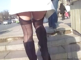 Girl In Seamed Stockings Upskirt