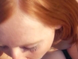 This Redhead Devours Cock For Cash In The Open Field