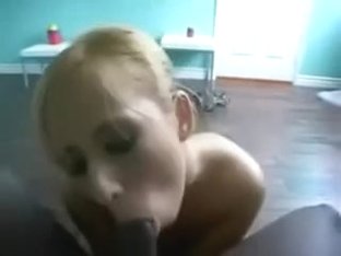 Hot Blonde Gives Messy Blowjob To Black Cock
