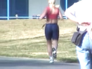 Sweet Blonde In Candid Tight Shorts Is Running So Fast 01p