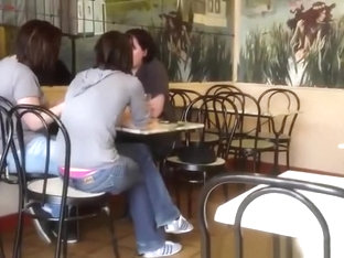 Pink Thong Exposed At Cafe Table