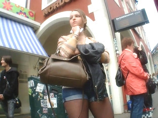 Hot German Teen Shorts Stocking At Bus Stop Ass Legs