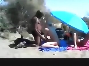 Cuckold Spitroasting Threesome In The Dunes, While Male Spectator Are Jerking Off.