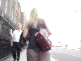 Street Candid Butt Of Luxurious Blonde In Sheer Skirt