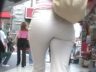 Horny Ass Chick Street Candid Dark Curly Hair In Tight Trousers
