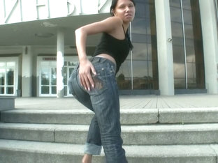Sexy Ass Girl In Jeans Flirts With Candid Street Cam