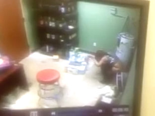 Desperate Employee Takes A Pee In The Supply Room