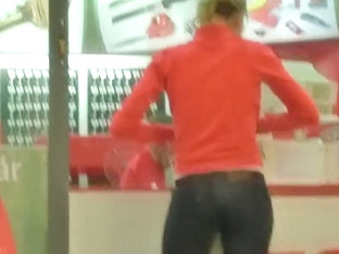 Street Candid Blonde With Long Slender Legs In The Mall
