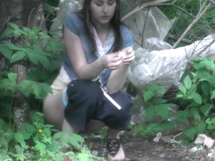 Desperate Brunette Gets Recorded Relieving Herself In The Woods