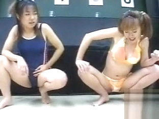 Desperate Japanese Dolls In Swimsuits Piss On The Floor