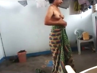 Indian Wife With Saggy Tits Puts On Her Clothes