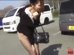 Fashionable Japanese Doll Pees Her Shorts Outdoors