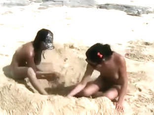 Nude Beach Foreplay And Lesbian Licking With Brunettes