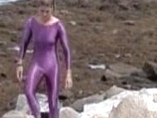 Slender Amateur Doll Is Wrapped In Lilac Latex Costume 08e