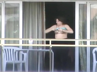 Peep On Neighbor Girl's Tits On A Balcony