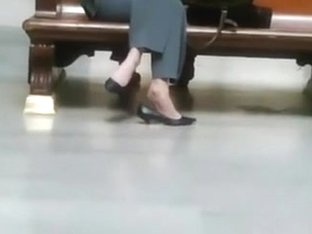 Candid Shoeplay Seated Dipping At Trian Station Feet Face