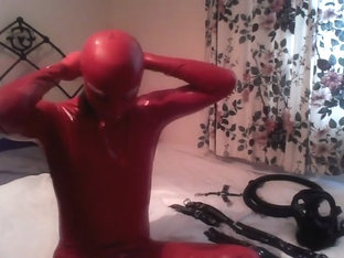 Red Latex Catsuit With Restraints (1 Of 2)