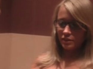 Blond with glasses engulfing strapon