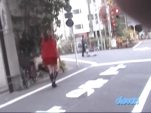 Sharking Of A Lovely Asian Chick In A Short Red Skirt
