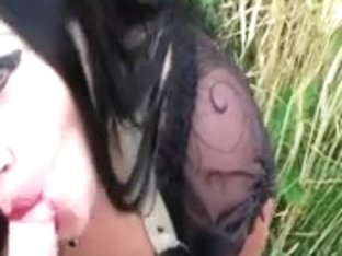 Impressive Goth Girl Gives A Tit Job In The Open Air