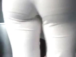 Candid Teen In White Yoga Pants Enters The Tram