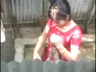 Desi Girl Bathing Outdoor