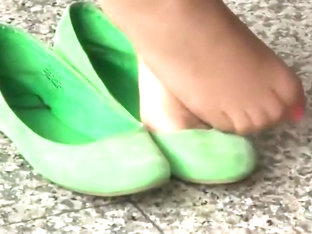 Candid Nylon Shoeplay In Green Ballet Flats