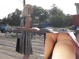 Golden-haired Babe In Outdoor Upskirt Vid