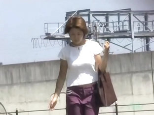 Hot Asian MILF Gets A Nasty Skirt Sharking On A Sunny Day.