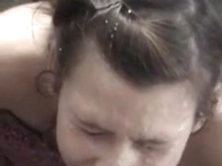 Dilettante girlfriend blow job with facial spunk fountain