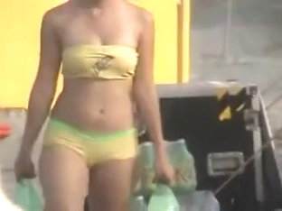 Candid Camel Toe In Yellow Bathing Suit