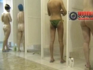 A group of MILFs having a shower on a hidden cam video