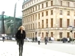 Blonde German Lady In Spandex Uniform Goes For A Walk