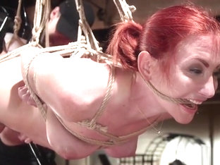 Busty Redhead Toyed From Behind Hogtie