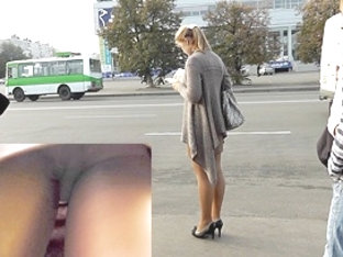 Beautiful Upskirt Playgirl On A Bus Stop