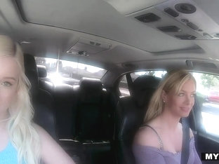 Teen & Milf Team Up For Scissoring Session In Car!