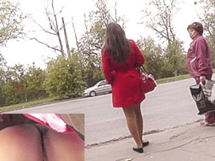 Large Upskirt A-hole Up Red Coat